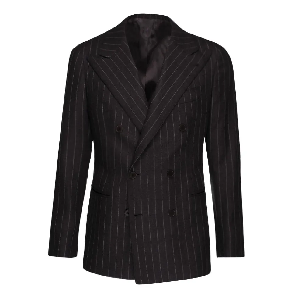 Viola Milano - Sartorial Flannel Double Breasted Suit - Grey Chalk Stripe - Handmade in Italy - Luxury Exclusive Collection - Avvenice