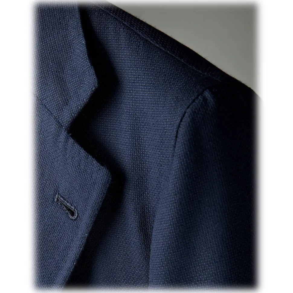 Viola Milano - Sartorial Half-lined Hopsack Blazer - Navy - Handmade in Italy - Luxury Exclusive Collection - Avvenice