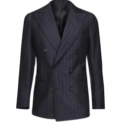 Viola Milano - Sartorial Half-lined Double Breasted Suit - Navy Chalk Stripe - Handmade in Italy - Luxury Exclusive Collection - Avvenice
