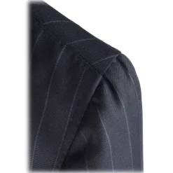 Viola Milano - Sartorial Half-lined Double Breasted Suit - Navy Chalk Stripe - Handmade in Italy - Luxury Exclusive Collection - Avvenice