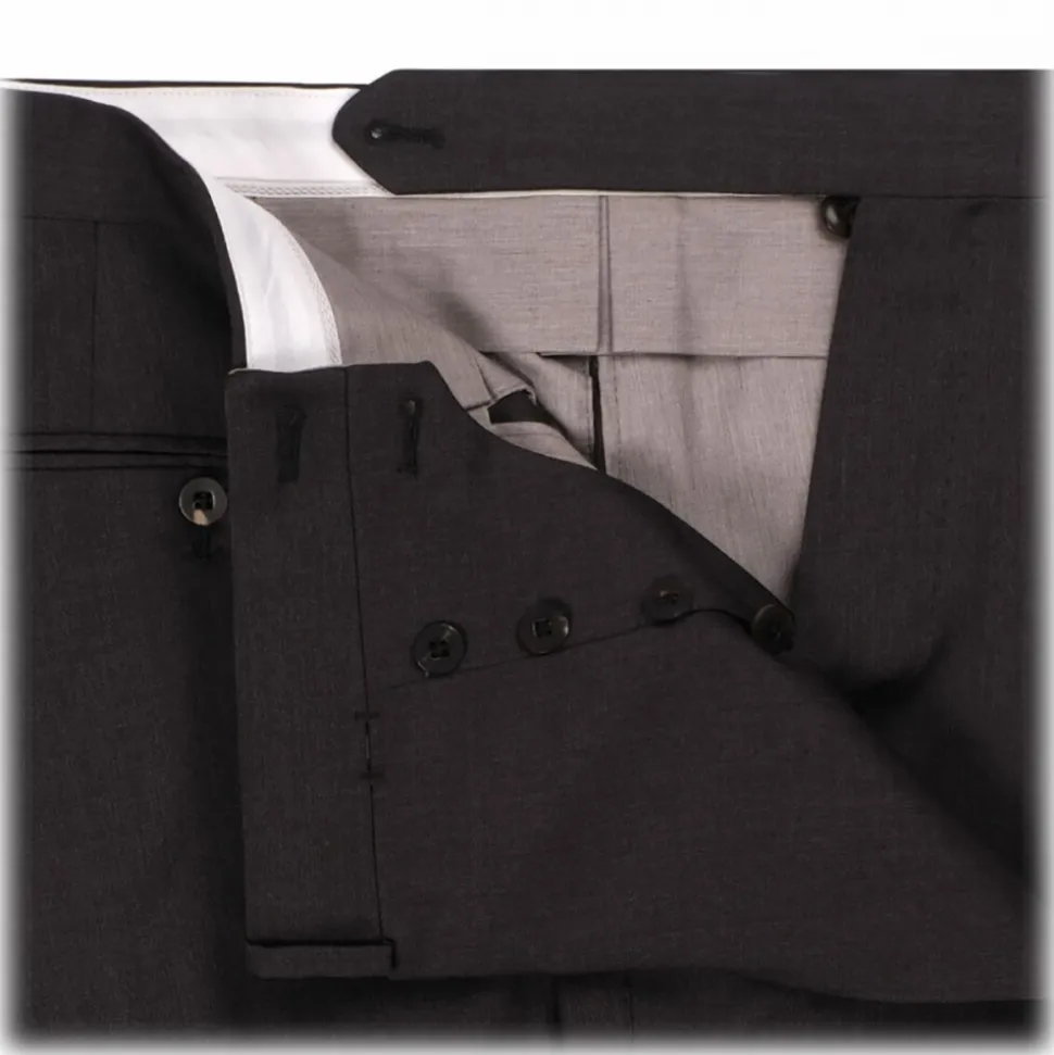 Viola Milano - Sartorial Wool Pants with Side Adjusters - Dark Grey - Handmade in Italy - Luxury Exclusive Collection - Avvenice