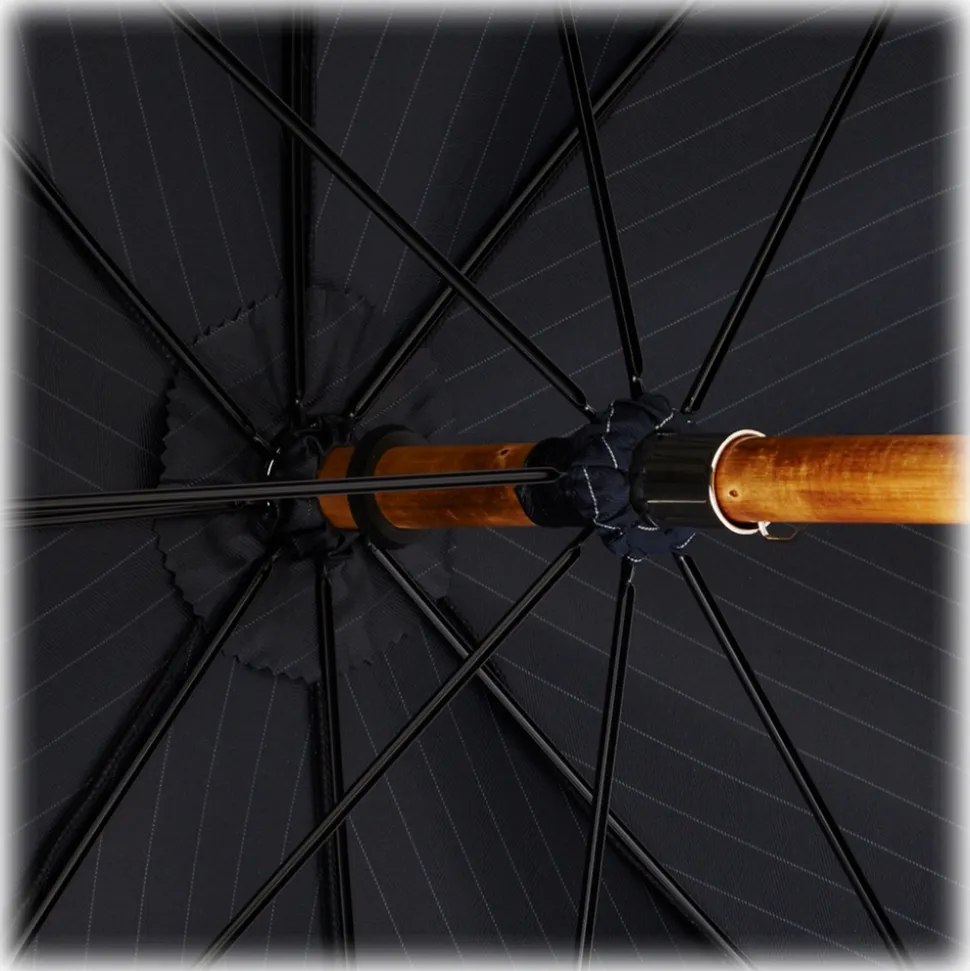 Viola Milano - Shalk Stripe Chestnut Umbrella - Navy and Ivory - Handmade in Italy - Luxury Exclusive Collection - Avvenice