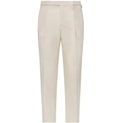 Viola Milano - Single Pleated Sartorial Cotton Pants Side Adjusters - Ivory - Handmade in Italy - Luxury Exclusive Collection - Avvenice