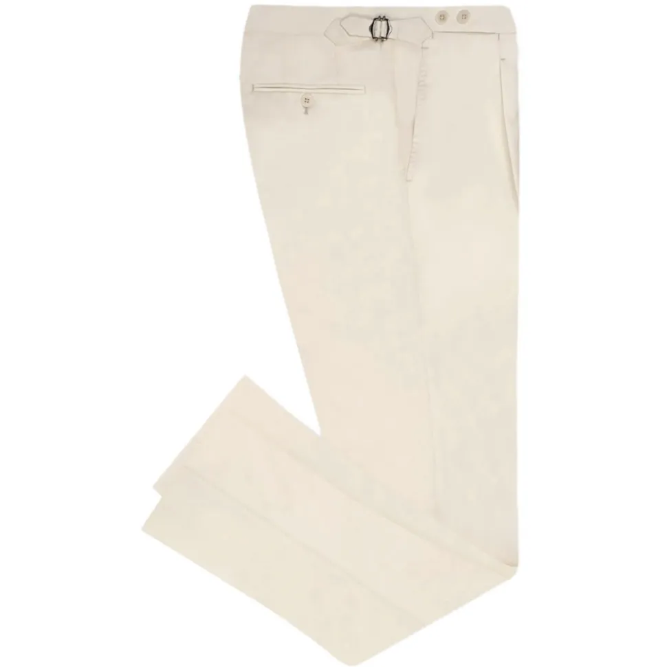 Viola Milano - Single Pleated Sartorial Cotton Pants Side Adjusters - Ivory - Handmade in Italy - Luxury Exclusive Collection - Avvenice