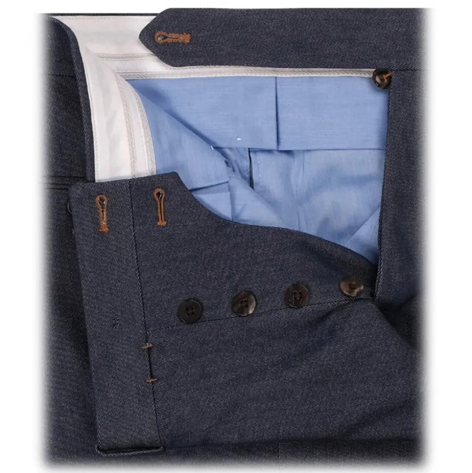 Viola Milano - Single Pleated Denim Pants with Side Adjusters - Classic - Handmade in Italy - Luxury Exclusive Collection - Avvenice