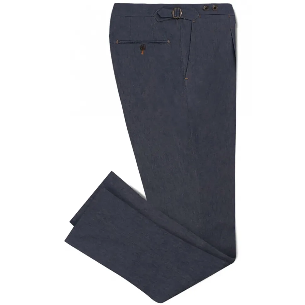 Viola Milano - Single Pleated Denim Pants with Side Adjusters - Classic - Handmade in Italy - Luxury Exclusive Collection - Avvenice