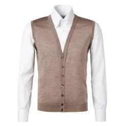 Viola Milano - Sleeveless Cashmere and Silk Cardigan - Beige - Handmade in Italy - Luxury Exclusive Collection - Avvenice