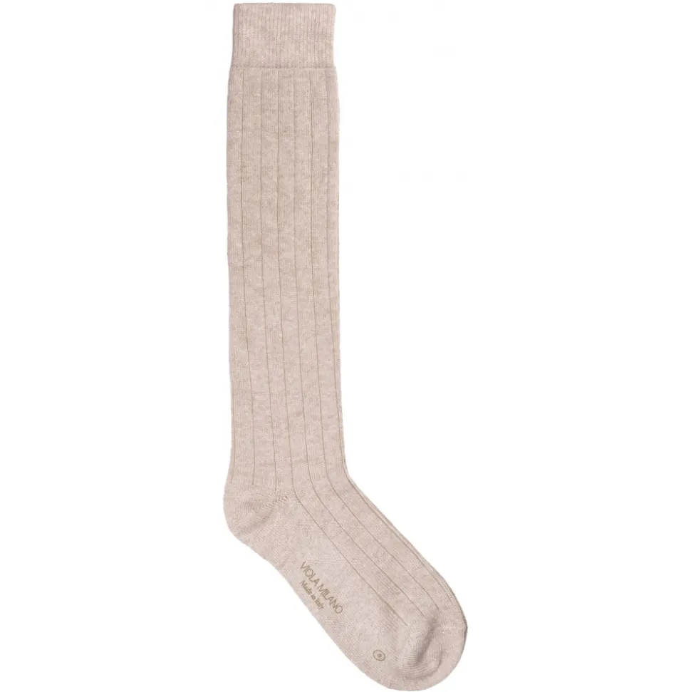 Viola Milano - Solid 100% Cashmere Over-The-Calf Socks - Beige - Handmade in Italy - Luxury Exclusive Collection - Avvenice