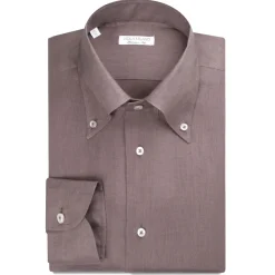 Viola Milano - Solid 100% Linen Button-Down Collar Shirt - Light Tabacco - Handmade in Italy - Luxury Exclusive Collection - Avvenice