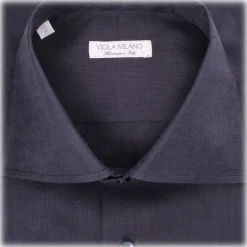 Viola Milano - Solid 100% Linen Cut-Away Collar Shirt - Navy - Handmade in Italy - Luxury Exclusive Collection - Avvenice