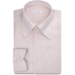 Viola Milano - Solid 100% Linen Button-Down Collar Shirt - Sand - Handmade in Italy - Luxury Exclusive Collection - Avvenice