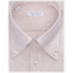 Viola Milano - Solid 100% Linen Button-Down Collar Shirt - Sand - Handmade in Italy - Luxury Exclusive Collection - Avvenice
