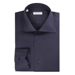Viola Milano - Solid 100% Linen Shirt – Navy - Handmade in Italy - Luxury Exclusive Collection - Avvenice