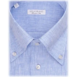 Viola Milano - Solid 100% Linen Button-Down Collar Shirt - Light Blue - Handmade in Italy - Luxury Exclusive Collection - Avvenice