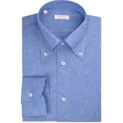 Viola Milano - Solid 100% Linen Button-Down Collar Shirt - Sea - Handmade in Italy - Luxury Exclusive Collection - Avvenice