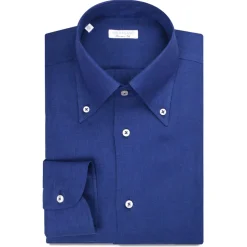 Viola Milano - Solid 100% Linen Button-Down Collar Shirt - Sea - Handmade in Italy - Luxury Exclusive Collection - Avvenice