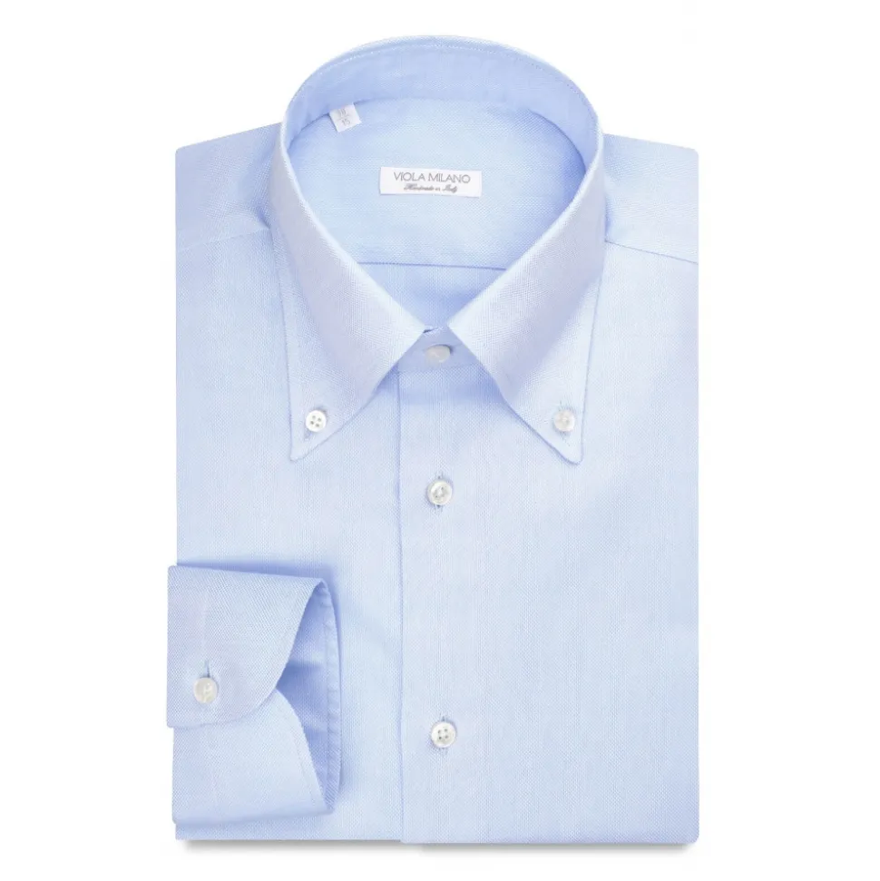 Viola Milano - Solid American Oxford Shirt - Light Blue - Handmade in Italy - Luxury Exclusive Collection - Avvenice