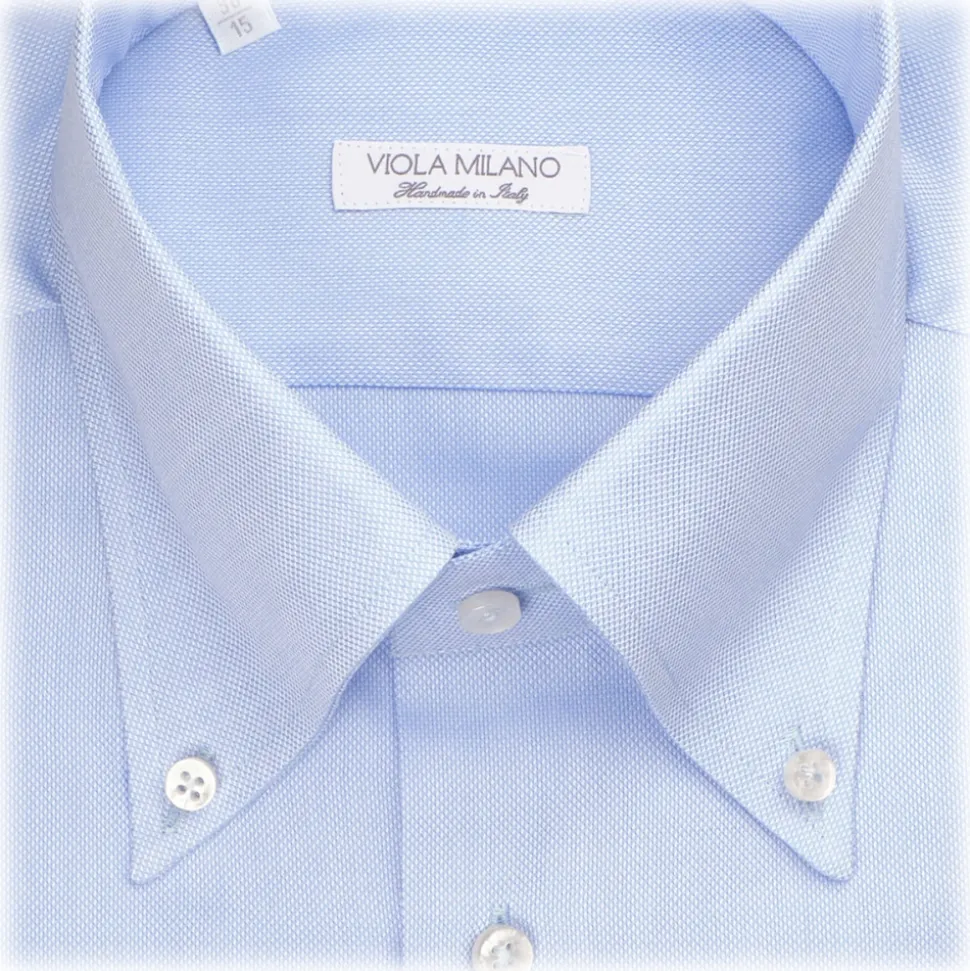 Viola Milano - Solid American Oxford Shirt - Light Blue - Handmade in Italy - Luxury Exclusive Collection - Avvenice