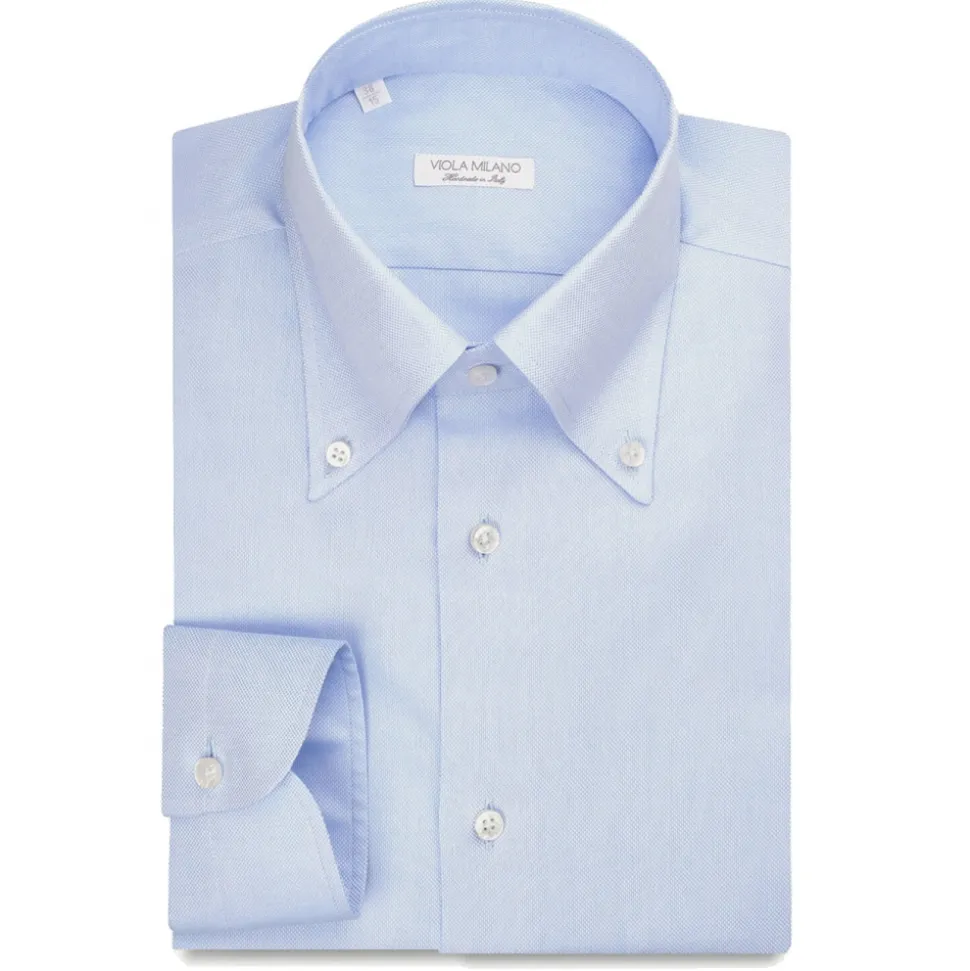 Viola Milano - Solid American Oxford Button-Down Collar Shirt - Light Blue - Handmade in Italy - Luxury Exclusive Collection - Avvenice