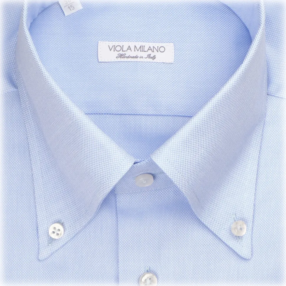 Viola Milano - Solid American Oxford Button-Down Collar Shirt - Light Blue - Handmade in Italy - Luxury Exclusive Collection - Avvenice