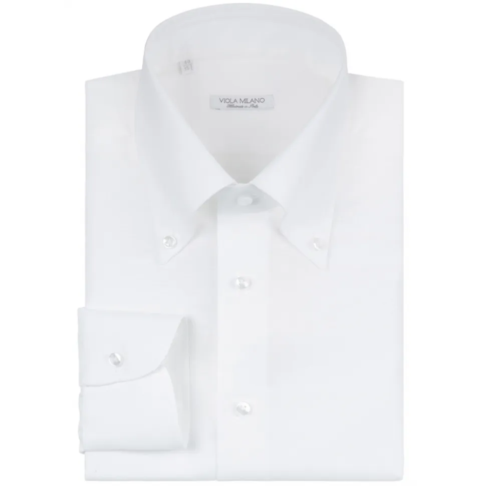 Viola Milano - Solid Carlo Riva Oxford/Linen Button-Down Shirt - White - Handmade in Italy - Luxury Exclusive Collection - Avvenice