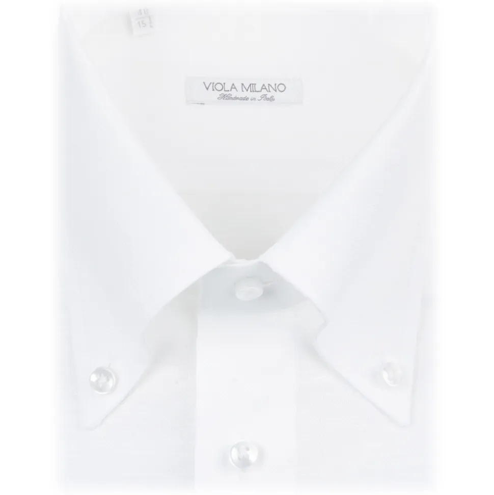 Viola Milano - Solid Carlo Riva Oxford/Linen Button-Down Shirt - White - Handmade in Italy - Luxury Exclusive Collection - Avvenice