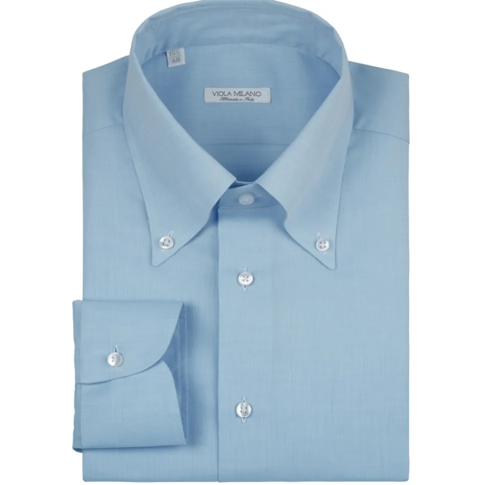Viola Milano - Solid Carlo Riva Etamine Cotton Button-Down Shirt - Light Blue - Handmade in Italy - Luxury Exclusive Collection - Avvenice