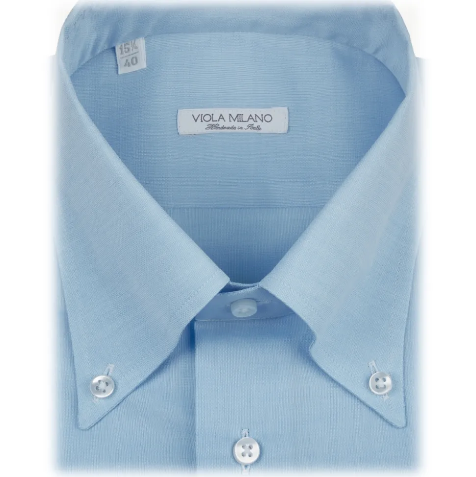 Viola Milano - Solid Carlo Riva Etamine Cotton Button-Down Shirt - Light Blue - Handmade in Italy - Luxury Exclusive Collection - Avvenice