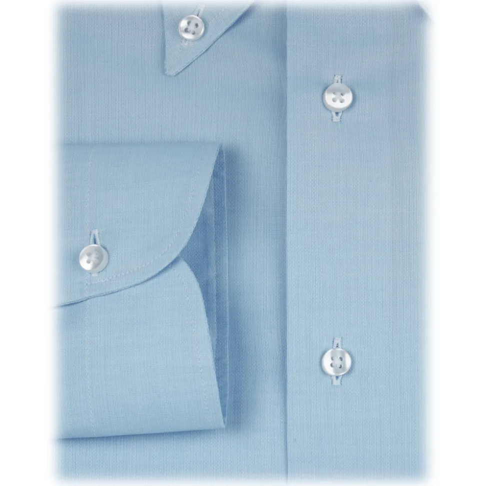 Viola Milano - Solid Carlo Riva Etamine Cotton Button-Down Shirt - Light Blue - Handmade in Italy - Luxury Exclusive Collection - Avvenice