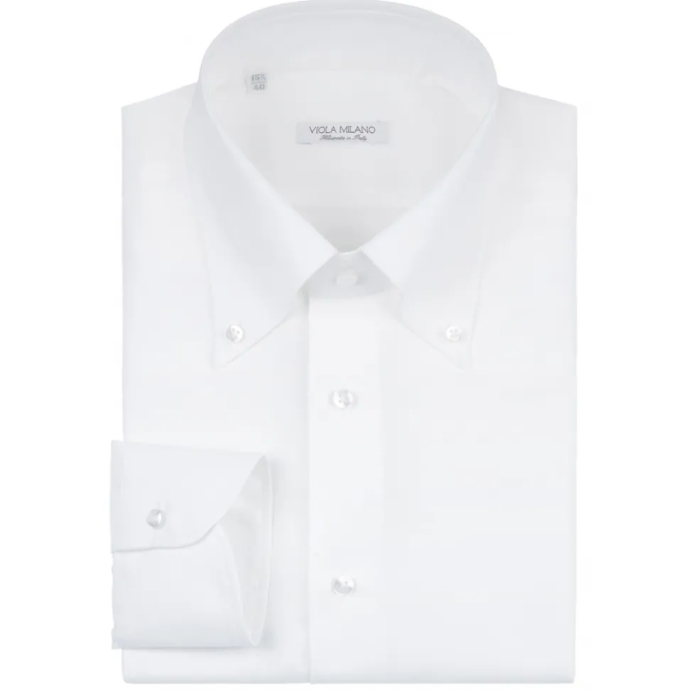Viola Milano - Solid Carlo Riva Popline Doppio Button-Down Shirt - White - Handmade in Italy - Luxury Exclusive Collection - Avvenice