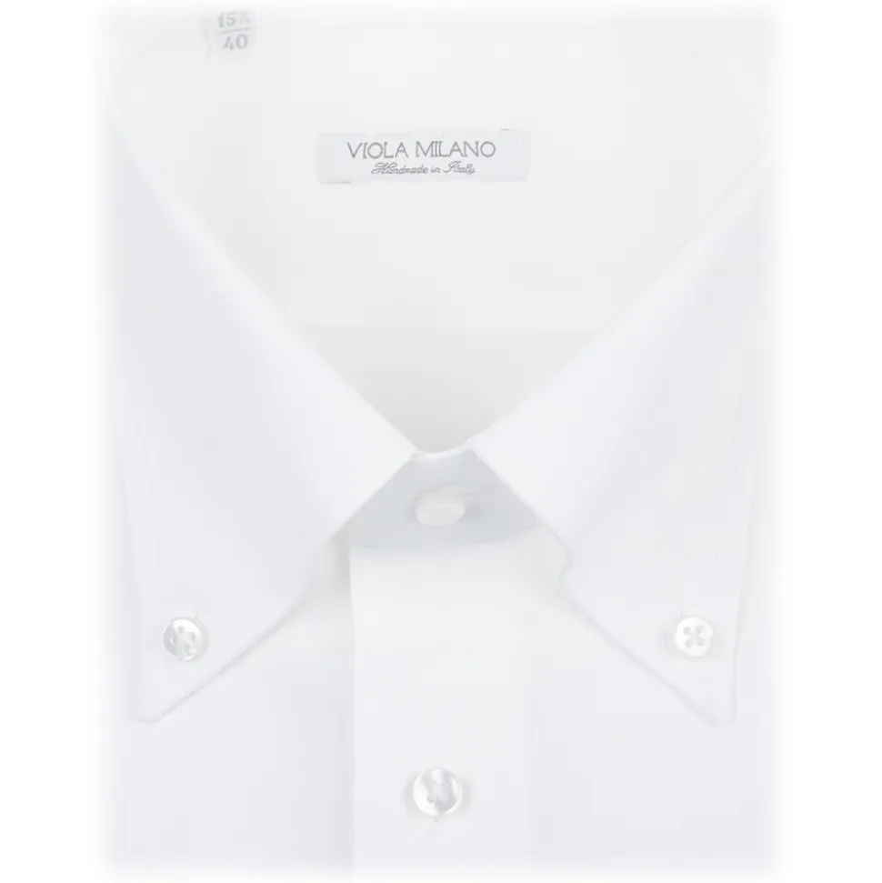 Viola Milano - Solid Carlo Riva Popline Doppio Button-Down Shirt - White - Handmade in Italy - Luxury Exclusive Collection - Avvenice