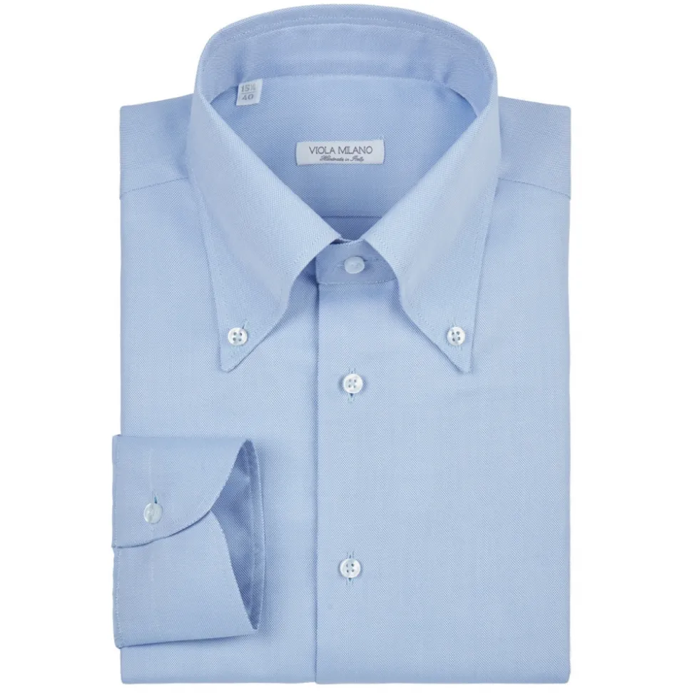 Viola Milano - Solid Carlo Riva Popline Doppio Button-Down Shirt - Light Blue - Handmade in Italy - Luxury Exclusive Collection - Avvenice
