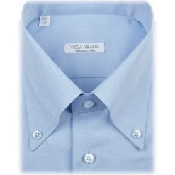 Viola Milano - Solid Carlo Riva Popline Doppio Button-Down Shirt - Light Blue - Handmade in Italy - Luxury Exclusive Collection - Avvenice