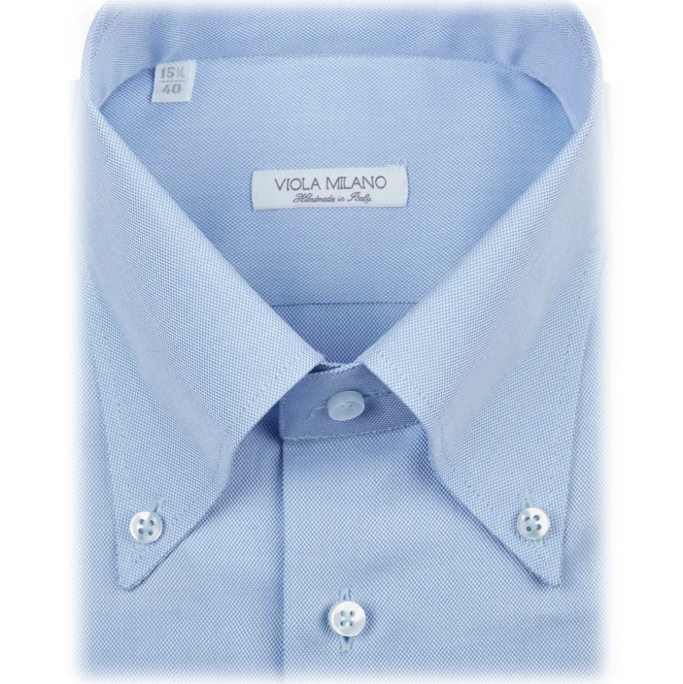 Viola Milano - Solid Carlo Riva Popline Doppio Button-Down Shirt - Light Blue - Handmade in Italy - Luxury Exclusive Collection - Avvenice