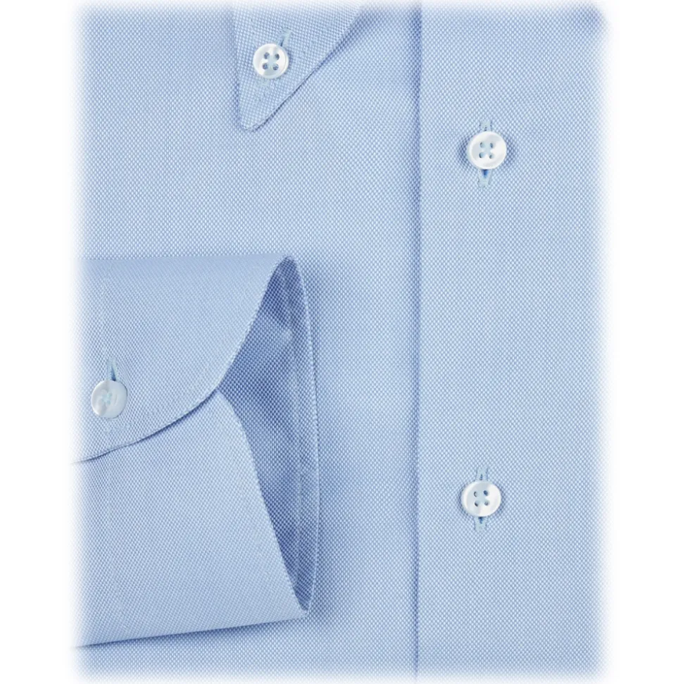 Viola Milano - Solid Carlo Riva Popline Doppio Button-Down Shirt - Light Blue - Handmade in Italy - Luxury Exclusive Collection - Avvenice