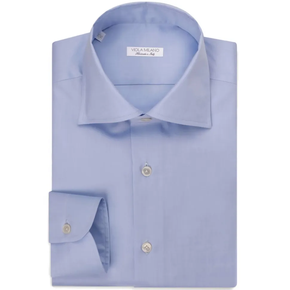 Viola Milano - Solid Handmade Cutaway-Collar Shirt - Light Blue - Handmade in Italy - Luxury Exclusive Collection - Avvenice