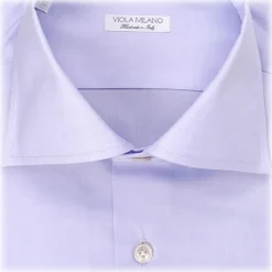 Viola Milano - Solid Handmade Cutaway-Collar Shirt - Purple Blue - Handmade in Italy - Luxury Exclusive Collection - Avvenice