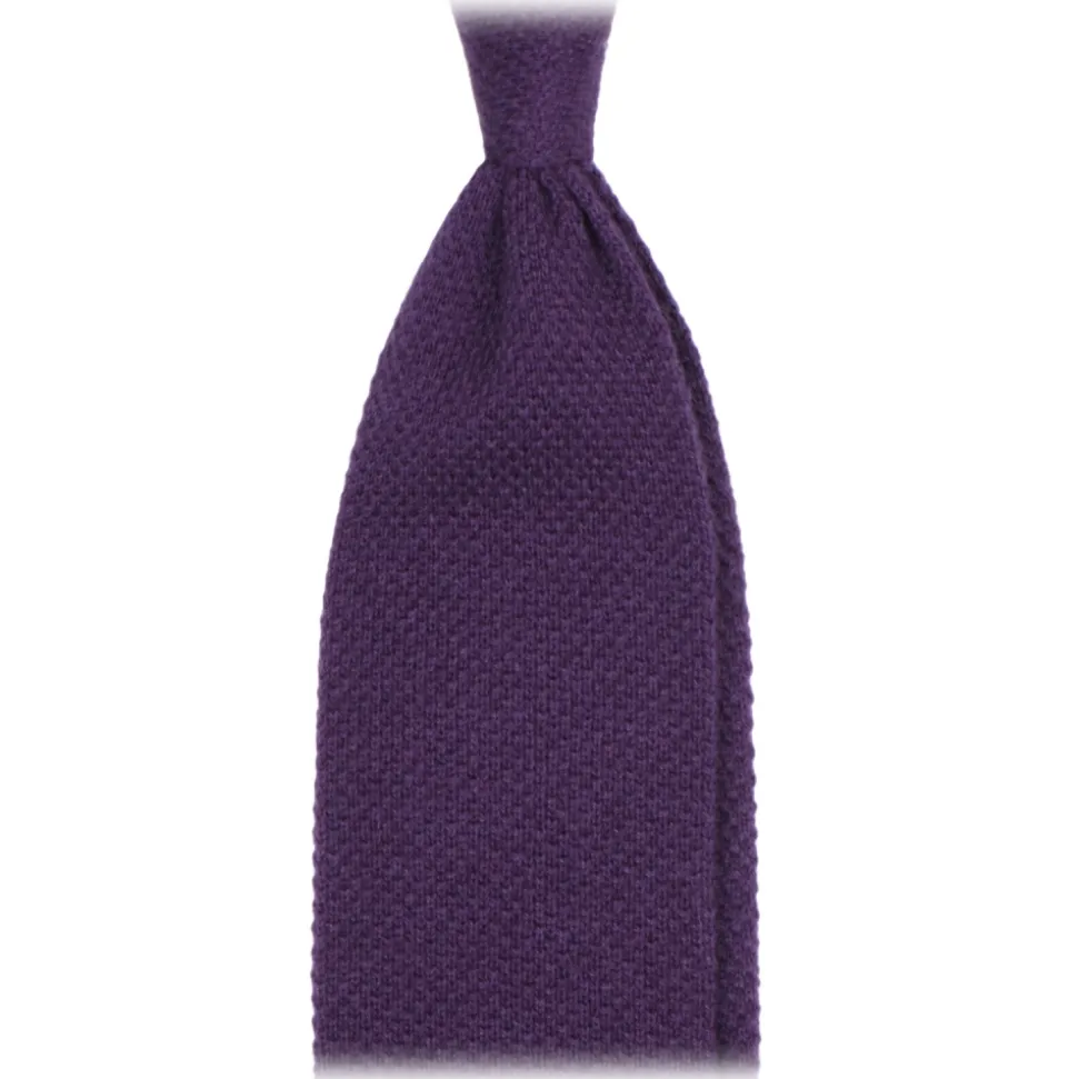 Viola Milano - Solid Knitted 100% Cashmere Tie - Purple - Handmade in Italy - Luxury Exclusive Collection - Avvenice