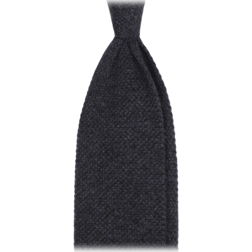 Viola Milano - Solid Knitted 100% Cashmere Tie - Charcoal - Handmade in Italy - Luxury Exclusive Collection - Avvenice