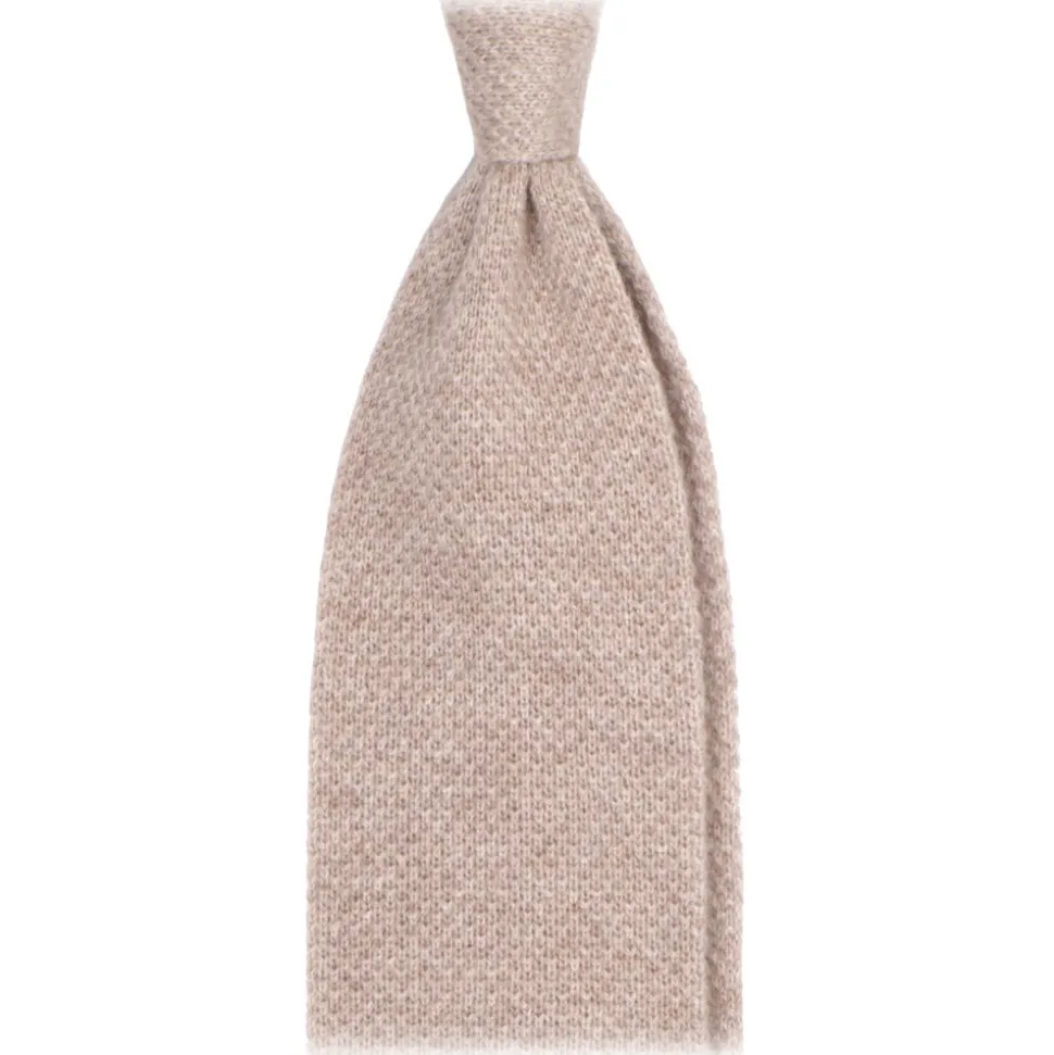 Viola Milano - Solid Knitted 100% Cashmere Tie - Sand - Handmade in Italy - Luxury Exclusive Collection - Avvenice