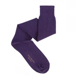 Viola Milano - Solid Over-the-Calf Cotton and Silk Socks - Purple - Handmade in Italy - Luxury Exclusive Collection - Avvenice