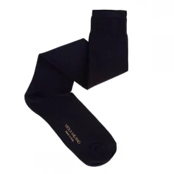 Viola Milano - Solid Over-the-Calf Cotton and Silk Socks - Navy - Handmade in Italy - Luxury Exclusive Collection - Avvenice