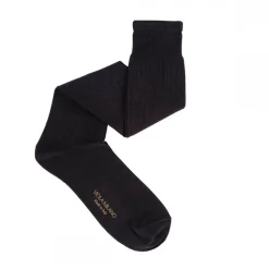 Viola Milano - Solid Over-the-Calf Cotton and Silk Socks - Dark Grey - Handmade in Italy - Luxury Exclusive Collection - Avvenice