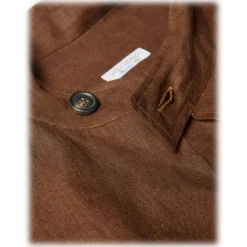 Viola Milano - Solid Safari 100% Linen Overshirt - Brown - Handmade in Italy - Luxury Exclusive Collection - Avvenice