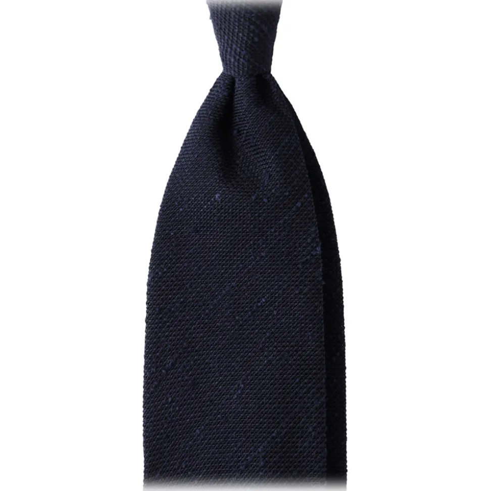Viola Milano - Solid Woven Grenadine/Shantung Tie - Navy - Handmade in Italy - Luxury Exclusive Collection - Avvenice