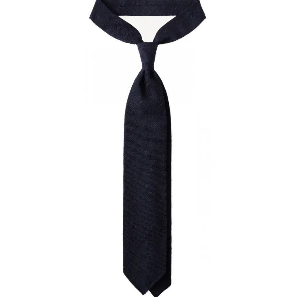 Viola Milano - Solid Woven Grenadine/Shantung Tie - Navy - Handmade in Italy - Luxury Exclusive Collection - Avvenice