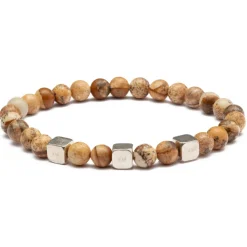 Viola Milano - Square Silver Gemstone Bracelet - Fossil Wood - Handmade in Italy - Luxury Exclusive Collection - Avvenice