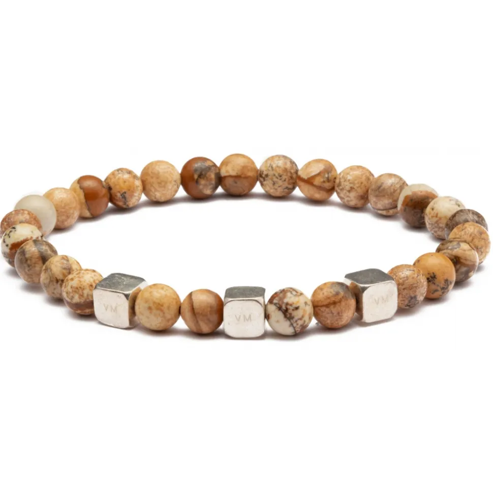 Viola Milano - Square Silver Gemstone Bracelet - Fossil Wood - Handmade in Italy - Luxury Exclusive Collection - Avvenice