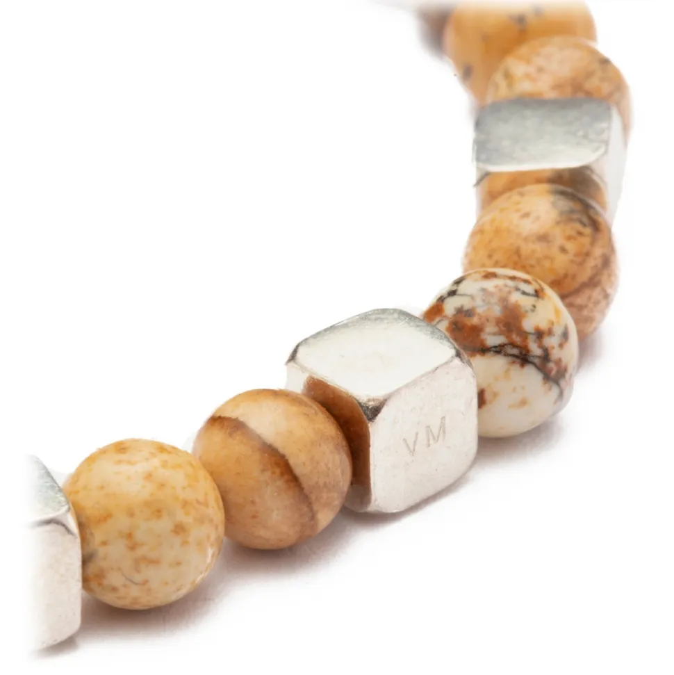 Viola Milano - Square Silver Gemstone Bracelet - Fossil Wood - Handmade in Italy - Luxury Exclusive Collection - Avvenice
