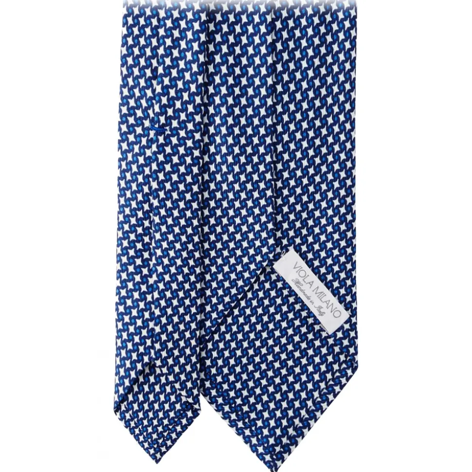 Viola Milano - Star Pattern Selftipped Silk Tie - Navy - Handmade in Italy - Luxury Exclusive Collection - Avvenice